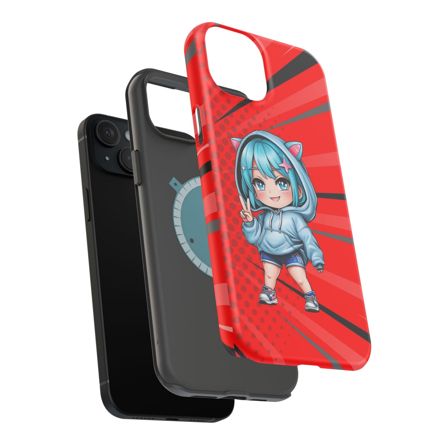 Phone Cases, Cute Chibi Girl in Cat Hoodie, Kawaii Anime Design, Protective Cover, Gift for Anime Fans, Cute Phone Accessories, Cat Lover