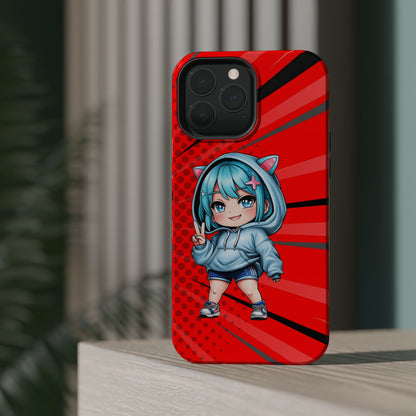 Phone Cases, Cute Chibi Girl in Cat Hoodie, Kawaii Anime Design, Protective Cover, Gift for Anime Fans, Cute Phone Accessories, Cat Lover