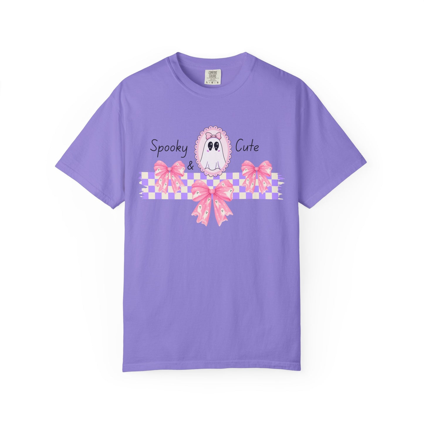Ghostly Pink Unisex T-shirt, Spooky and Cute Halloween Shirt, Coquet Ghost Design Tee, Garment-Dyed Shirt