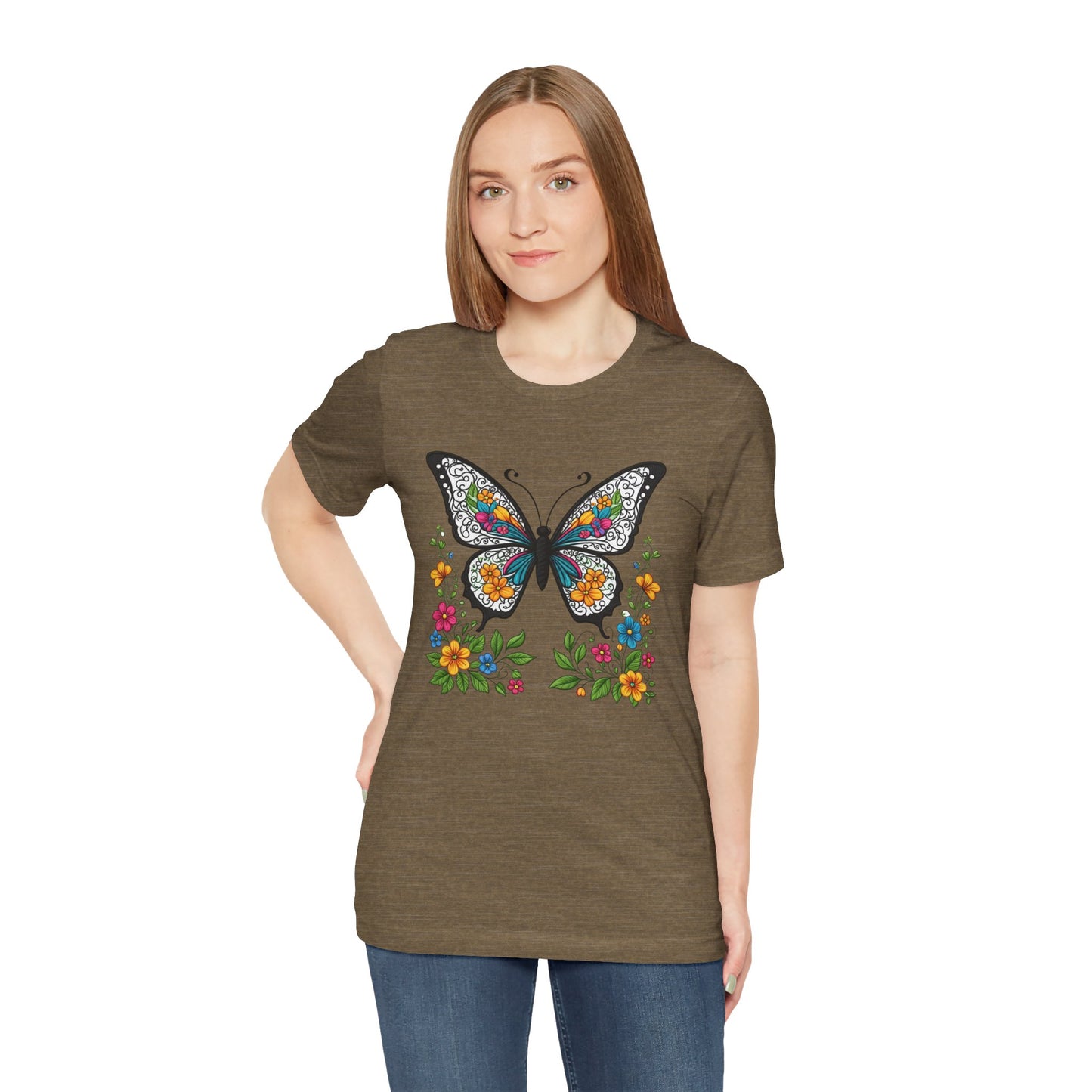 Butterfly Flowers Unisex Tee, Floral Shirt, Nature Lover Gift, Spring T-Shirt, Botanical Top