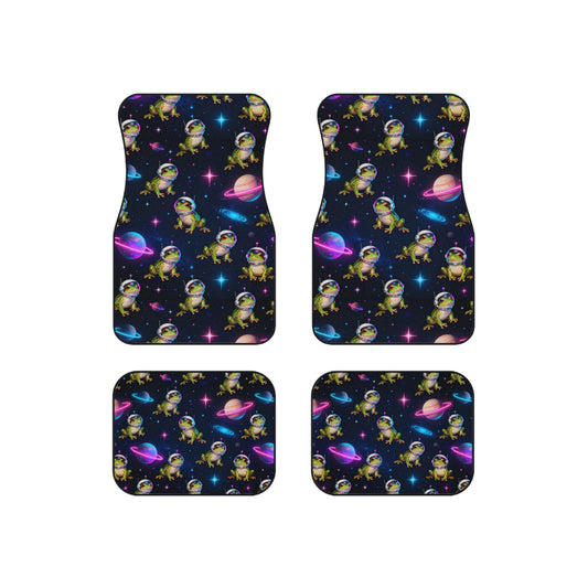 Vehicle Floor Mat Set, Car Mats Frog with Astronaut Helmets, Stars, Planets, Neon, Gift for Space Enthusiasts, Set of 4, Car Accessories,