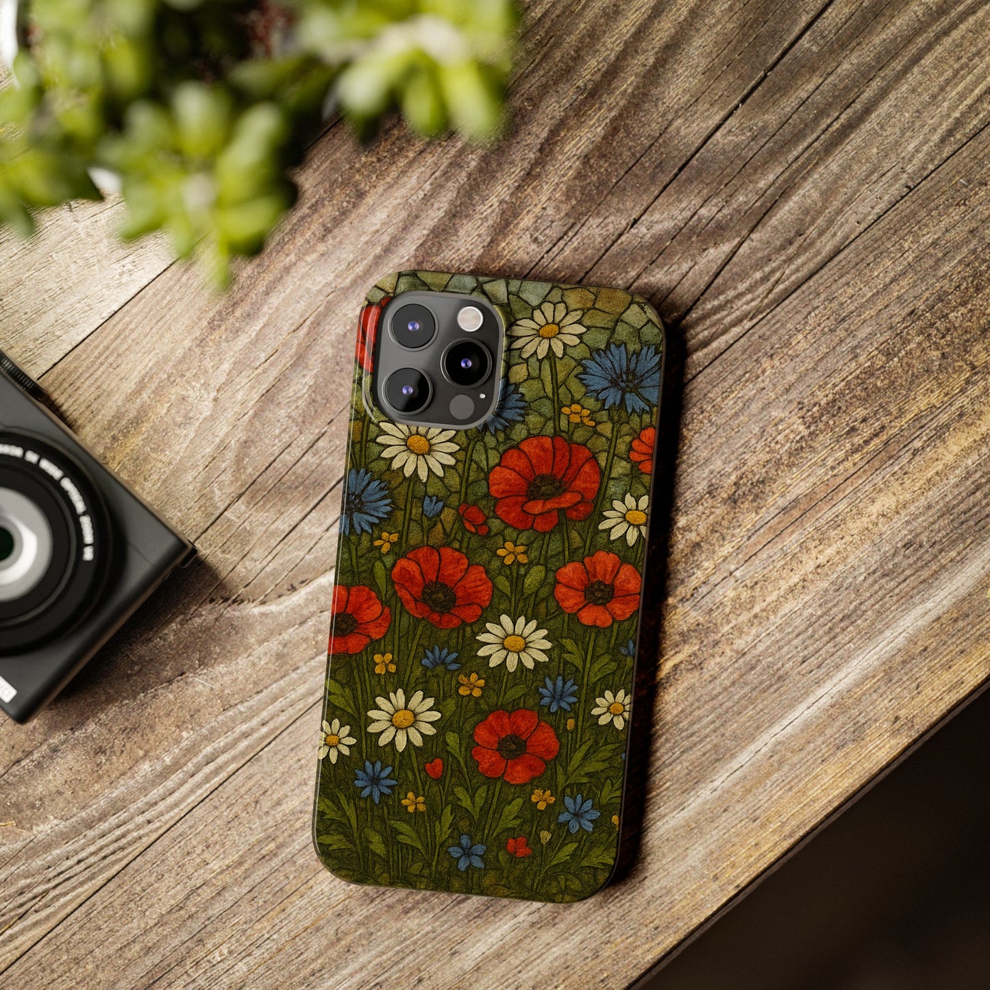 Slim Phone Cases  Wildflower Mosaic Floral Art | Colorful Stained Glass Flowers | Boho Botanical