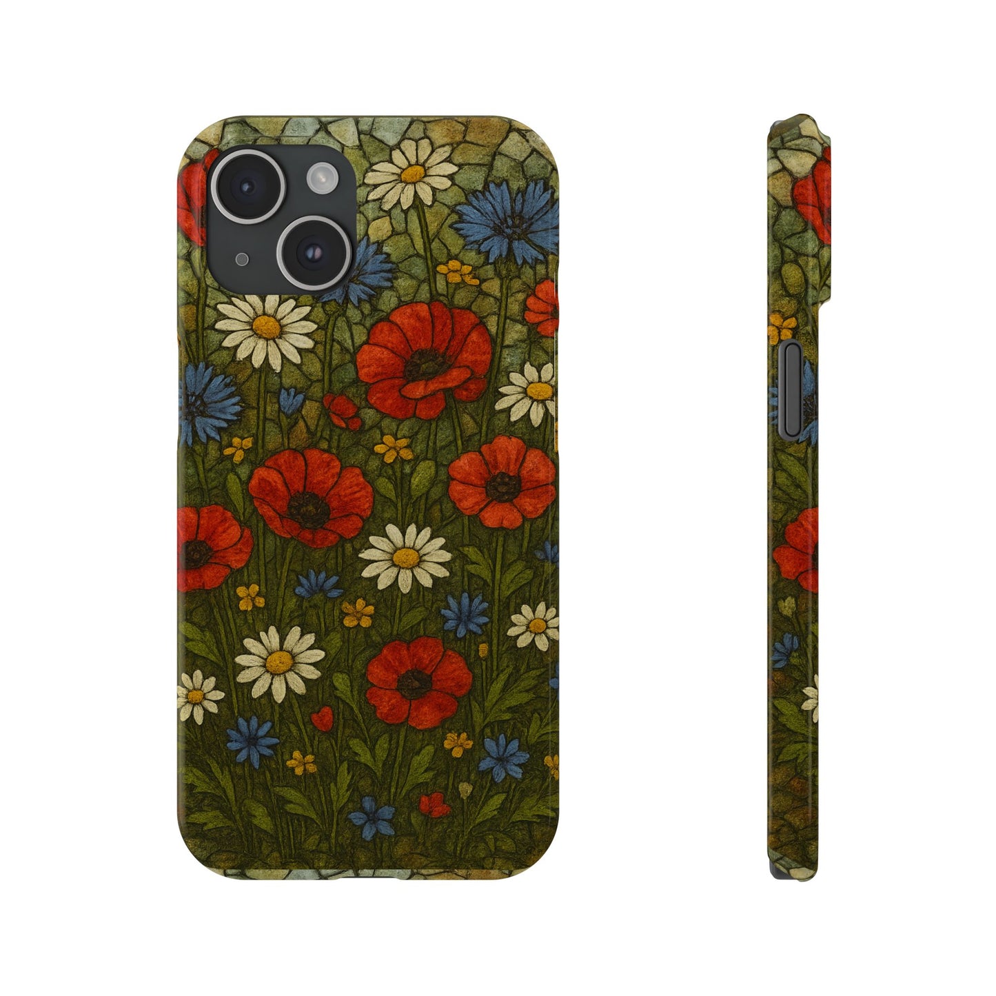 Slim Phone Cases  Wildflower Mosaic Floral Art | Colorful Stained Glass Flowers | Boho Botanical