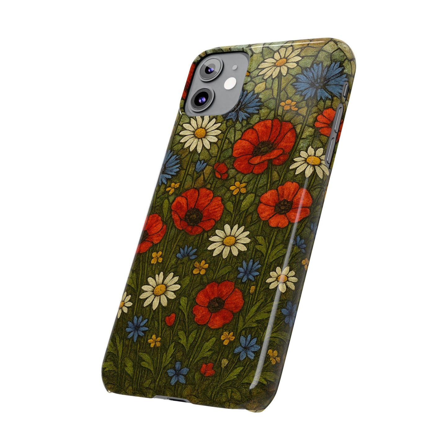 Slim Phone Cases  Wildflower Mosaic Floral Art | Colorful Stained Glass Flowers | Boho Botanical