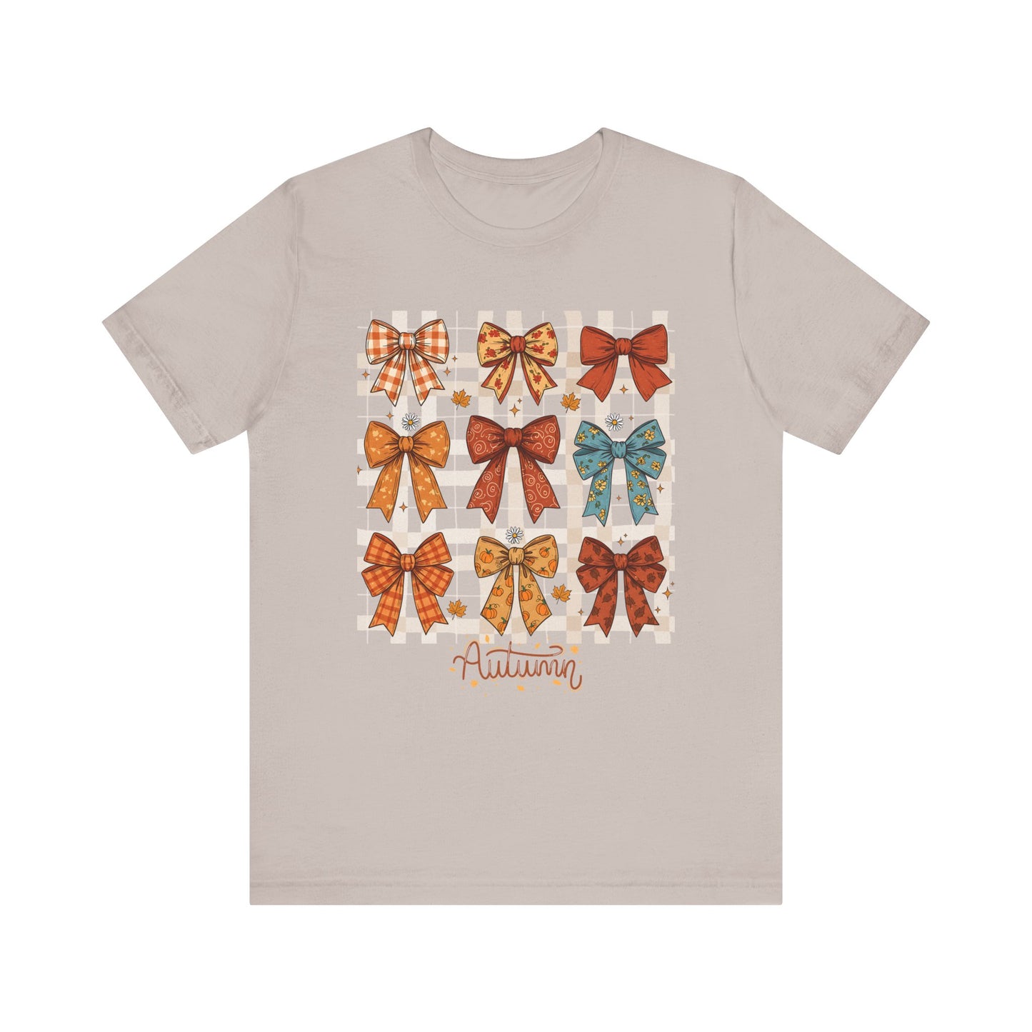 Fall Autumn Bow Coquete Unisex Jersey Short Sleeve Tee, Cute Fall Tee, Autumn Bow Shirt, Cozy Fall T-Shirt, Unisex Fall Top, Neutral Fall