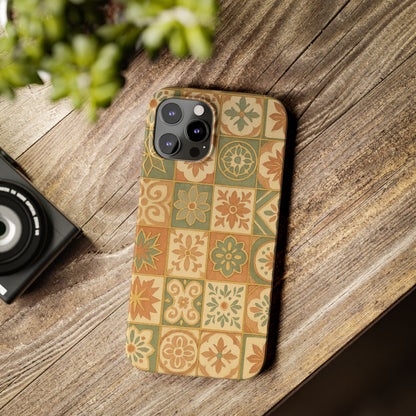 1Slim Phone Cases Boho Dreams Mosaic iPhone MagSafe Case | Vintage Tile Aesthetic | Terracotta, Teal & Gold Ceramic Design