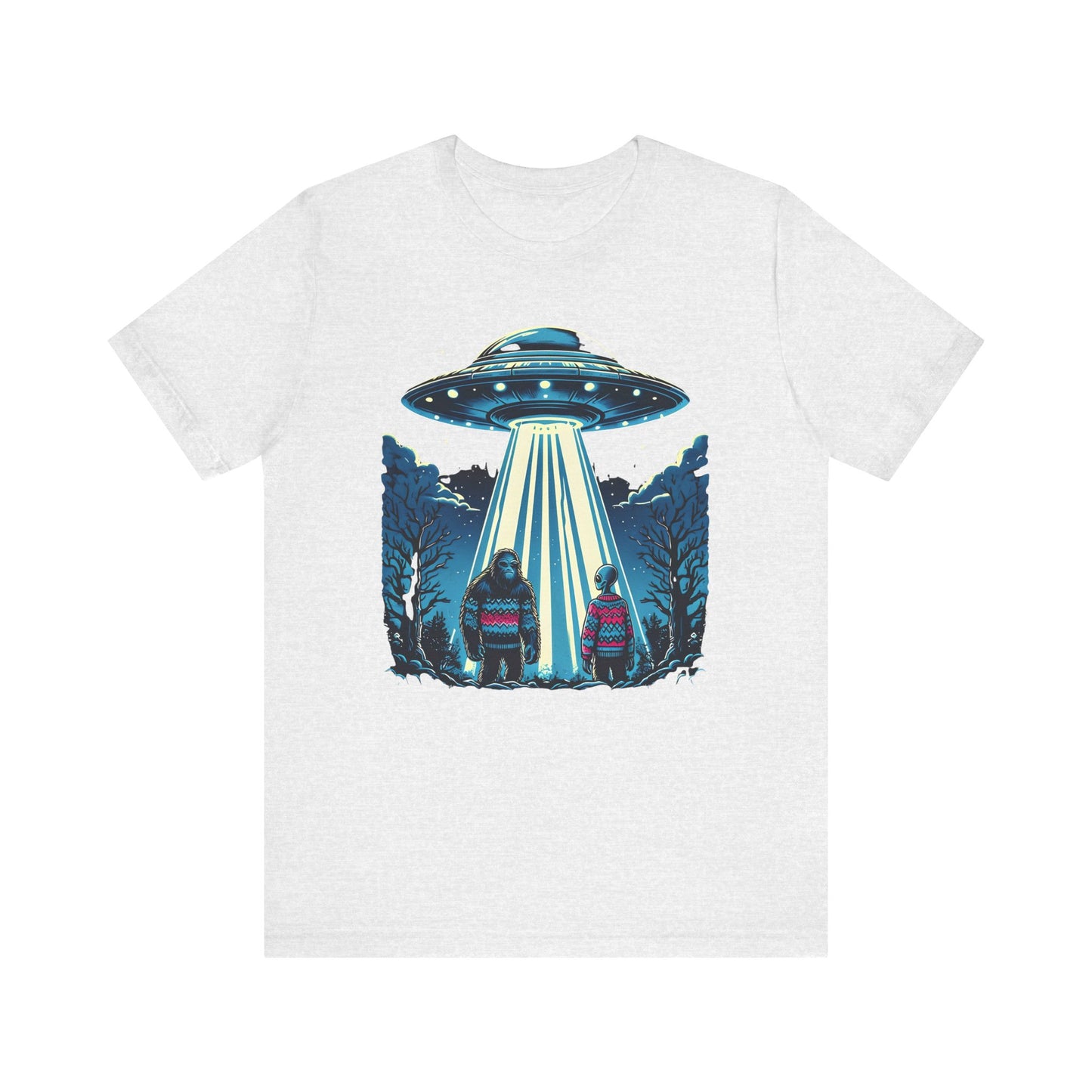 Alien Spaceship and Bigfoot Ugly Christmas Sweater Tee