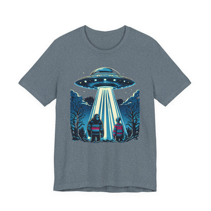 T-Shirt Alien and Bigfoot,  Ugly Christmas Sweater Tee, Funny UFO Holiday Shirt