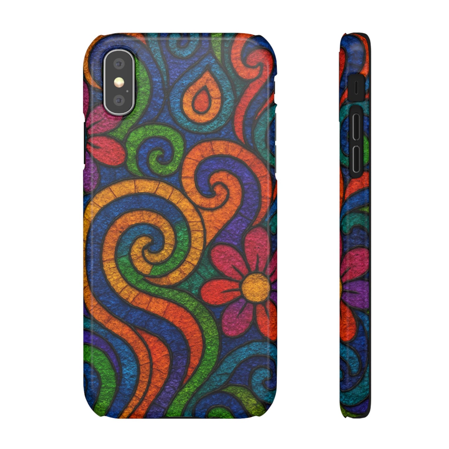 Psychedelic Hippie Phone Case, Boho Rainbow Retro 70s Groovy Art Cover