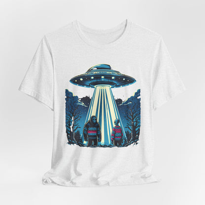 T-Shirt Alien and Bigfoot,  Ugly Christmas Sweater Tee, Funny UFO Holiday Shirt