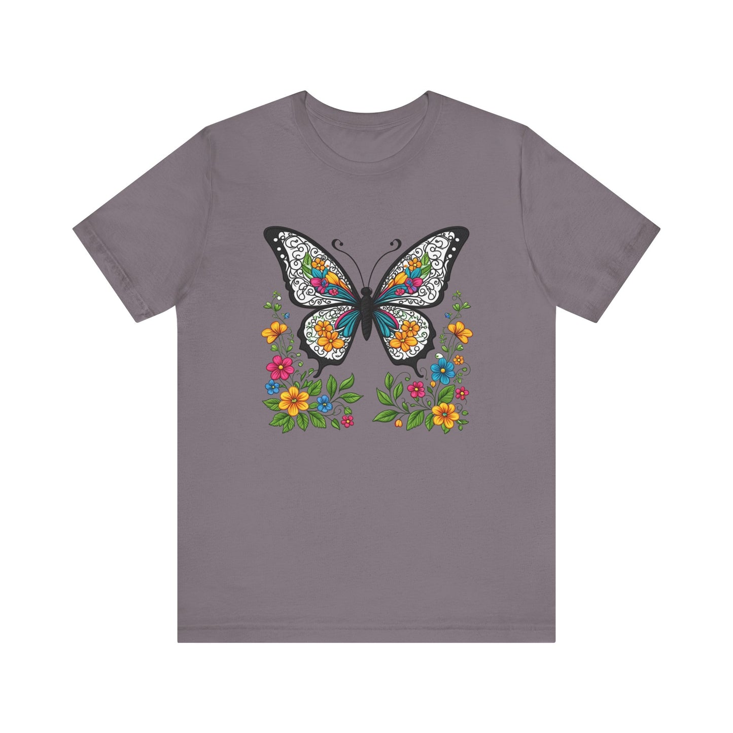 Butterfly Flowers Unisex Tee, Floral Shirt, Nature Lover Gift, Spring T-Shirt, Botanical Top