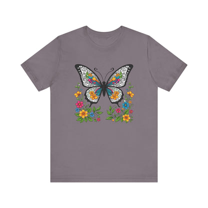 Butterfly Flowers Unisex Tee, Floral Shirt, Nature Lover Gift, Spring T-Shirt, Botanical Top
