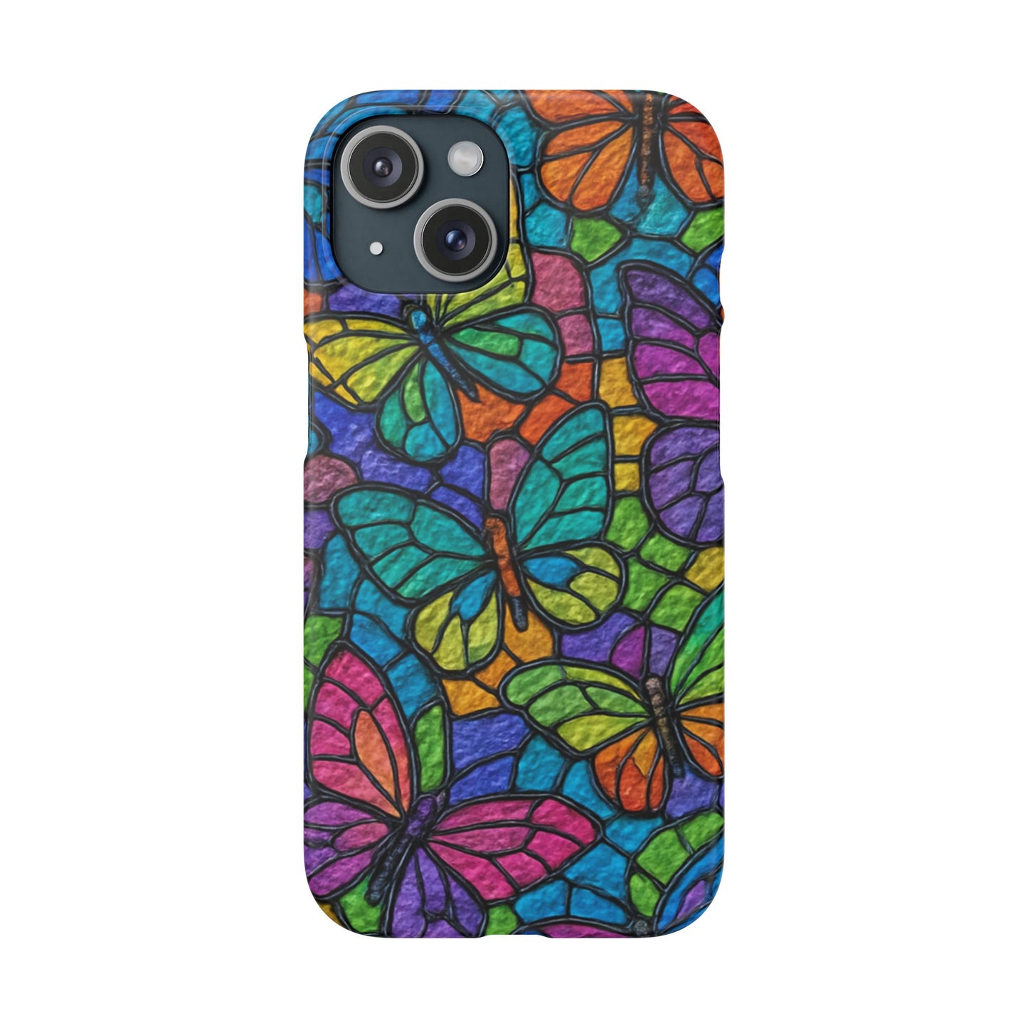 Psychedelic Butterfly Mosaic Phone Case, Trippy Hippie Butterflies,  Rainbow Stained-Glass Art Cover | Boho Festival Aesthetic Case