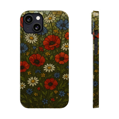 Slim Phone Cases  Wildflower Mosaic Floral Art | Colorful Stained Glass Flowers | Boho Botanical