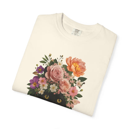 Black Cat Flowers Coffee Books Unisex T-shirt, Graphic Tee, Cat Lover Gift, Bookworm Shirt, Coffee Lovers Top