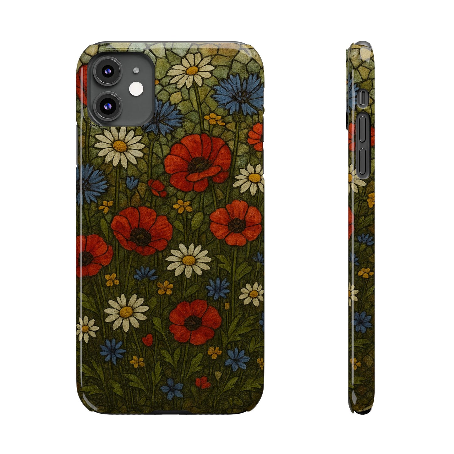 Slim Phone Cases  Wildflower Mosaic Floral Art | Colorful Stained Glass Flowers | Boho Botanical