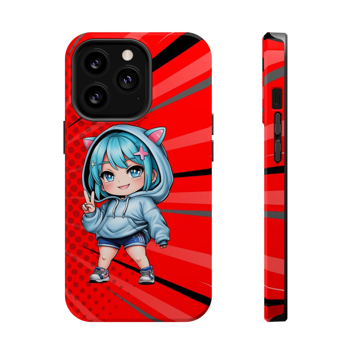 Phone Cases, Cute Chibi Girl in Cat Hoodie, Kawaii Anime Design, Protective Cover, Gift for Anime Fans, Cute Phone Accessories, Cat Lover
