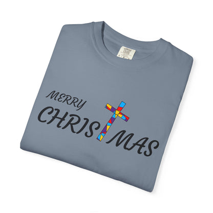 Merry Christmas Unisex  T-shirt with T Cross, Holiday Tee, Festive Shirt, Xmas Apparel, Religious Christmas Top