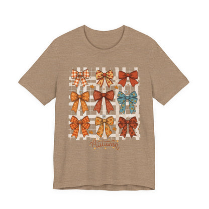 Fall Autumn Bow Coquete Unisex Jersey Short Sleeve Tee, Cute Fall Tee, Autumn Bow Shirt, Cozy Fall T-Shirt, Unisex Fall Top, Neutral Fall