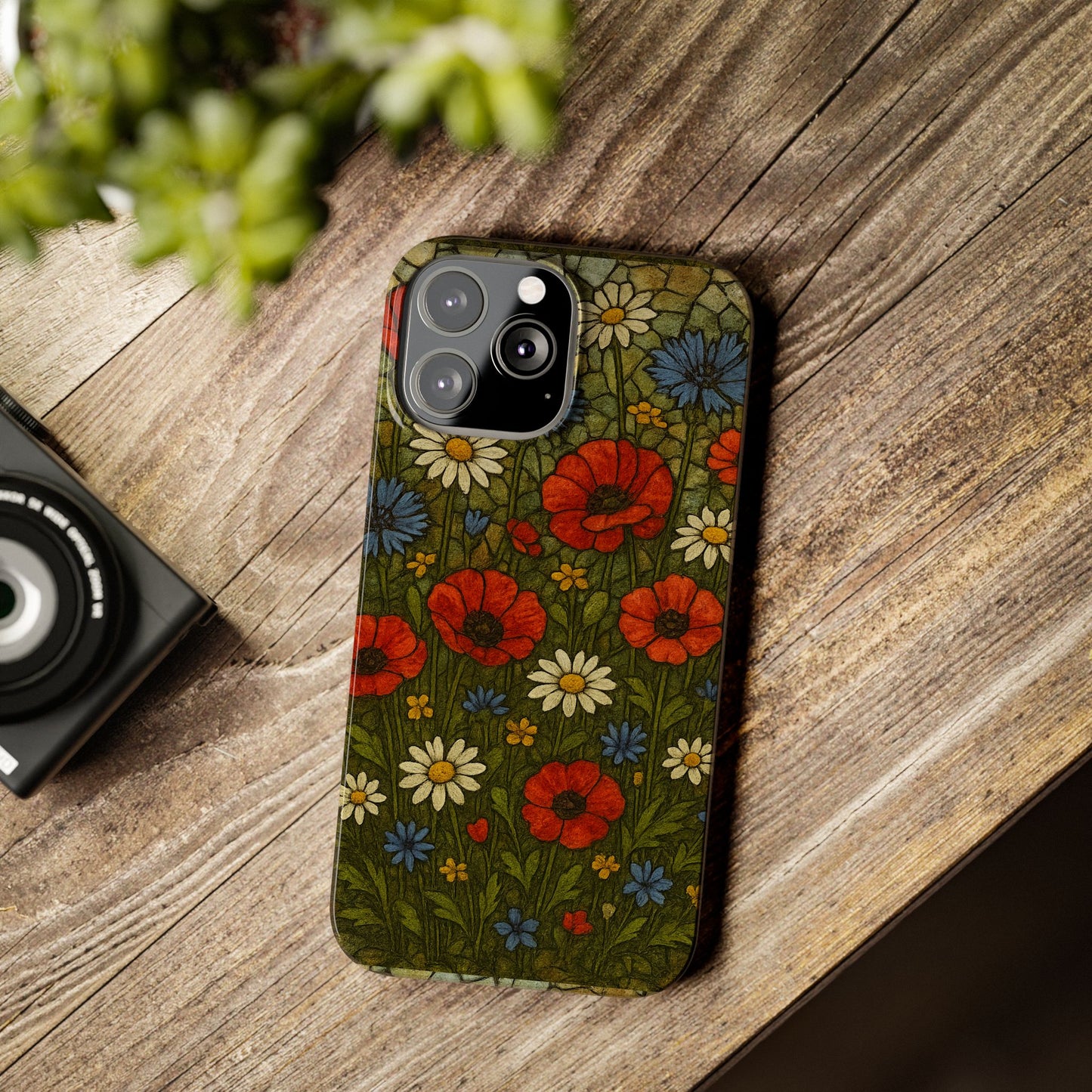 Slim Phone Cases  Wildflower Mosaic Floral Art | Colorful Stained Glass Flowers | Boho Botanical