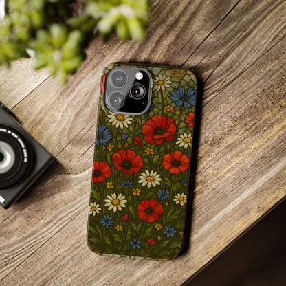 Slim Phone Cases  Wildflower Mosaic Floral Art | Colorful Stained Glass Flowers | Boho Botanical