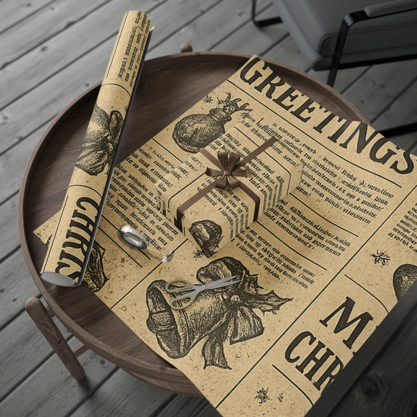 Wrapping Papers Vintage Newspaper Christmas Wrapping Paper | Black & White Retro Holiday Gift Wrap