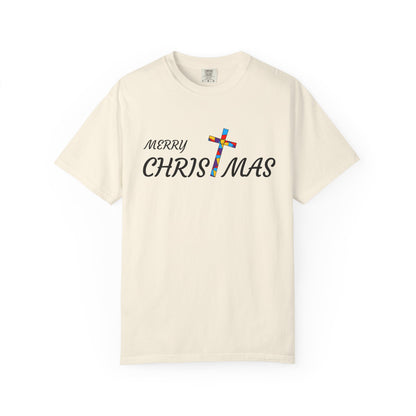 Merry Christmas Unisex  T-shirt with T Cross, Holiday Tee, Festive Shirt, Xmas Apparel, Religious Christmas Top