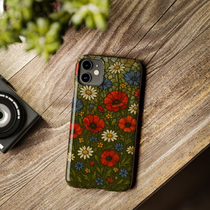 Slim Phone Cases  Wildflower Mosaic Floral Art | Colorful Stained Glass Flowers | Boho Botanical