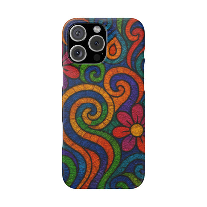 Psychedelic Hippie Phone Case, Boho Rainbow Retro 70s Groovy Art Cover