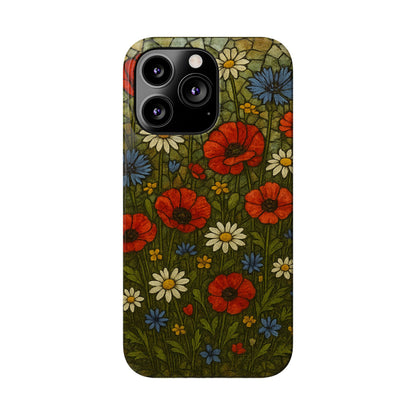 Slim Phone Cases  Wildflower Mosaic Floral Art | Colorful Stained Glass Flowers | Boho Botanical