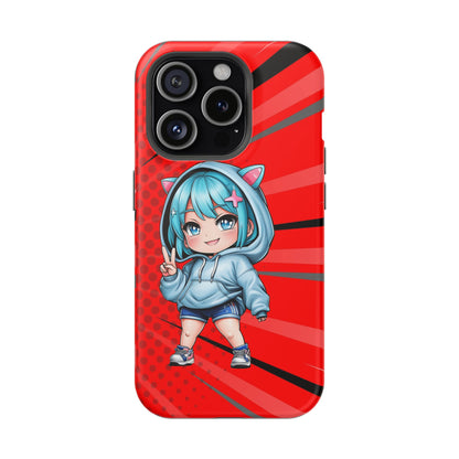 Phone Cases, Cute Chibi Girl in Cat Hoodie, Kawaii Anime Design, Protective Cover, Gift for Anime Fans, Cute Phone Accessories, Cat Lover