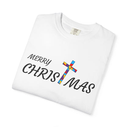 Merry Christmas Unisex  T-shirt with T Cross, Holiday Tee, Festive Shirt, Xmas Apparel, Religious Christmas Top