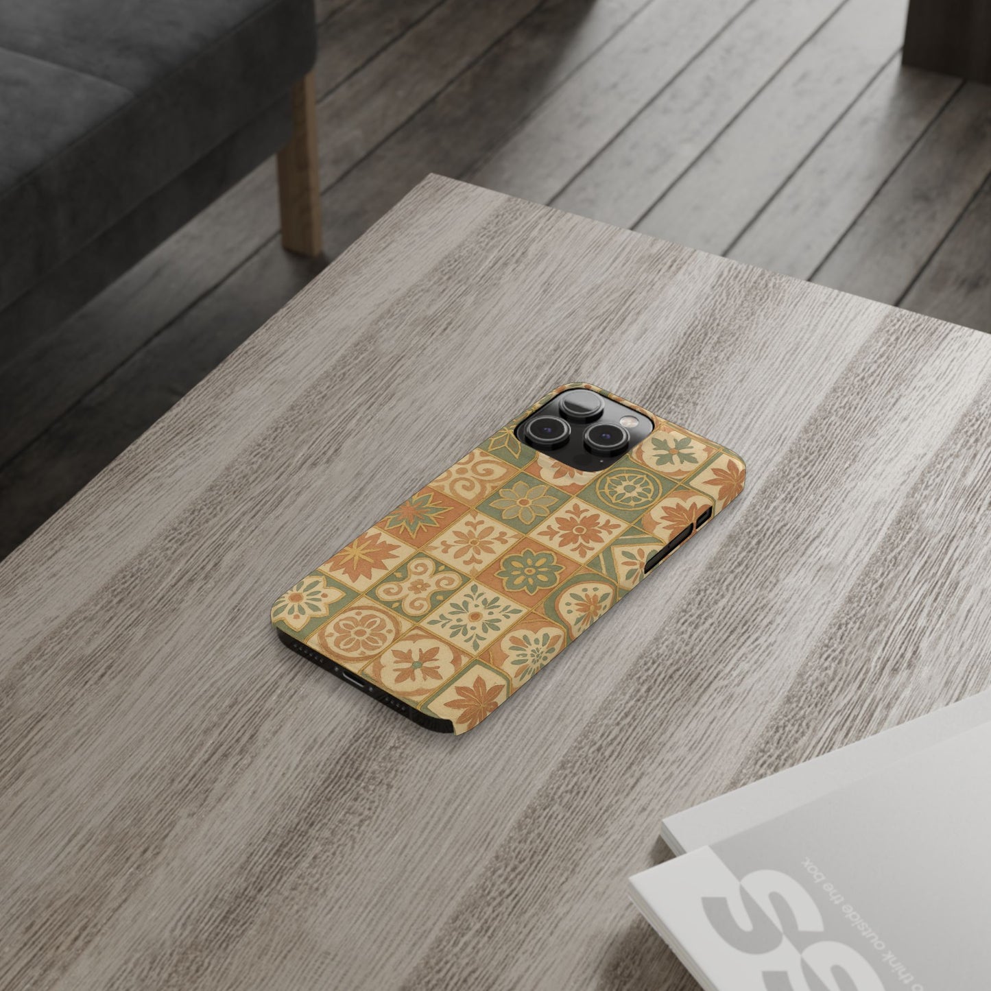 1Slim Phone Cases Boho Dreams Mosaic iPhone MagSafe Case | Vintage Tile Aesthetic | Terracotta, Teal & Gold Ceramic Design
