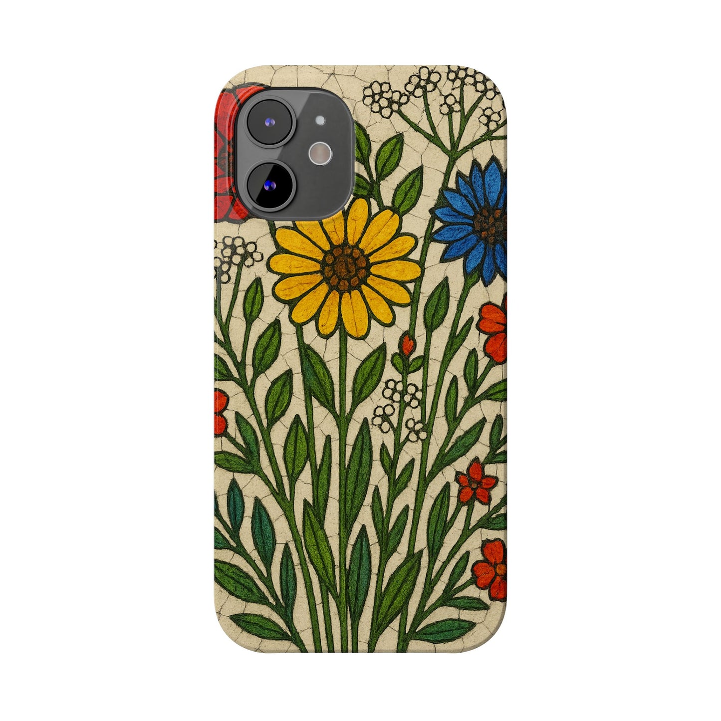 Slim Phone Cases Wildflower Mosaic Floral Art | Colorful Stained Glass Flowers | Boho Botanical