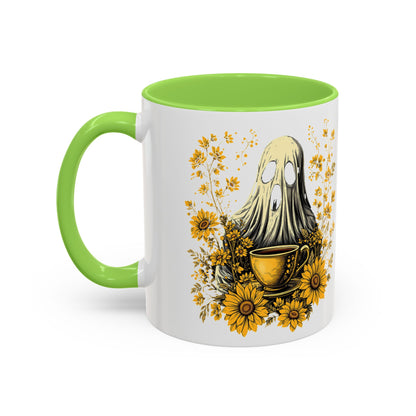 Colorful mug  with Ghost and Sunflowers Design - 11oz and 15oz