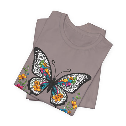 Butterfly Flowers Unisex Tee, Floral Shirt, Nature Lover Gift, Spring T-Shirt, Botanical Top