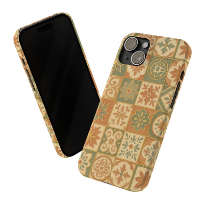 1Slim Phone Cases Boho Dreams Mosaic iPhone MagSafe Case | Vintage Tile Aesthetic | Terracotta, Teal & Gold Ceramic Design