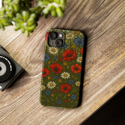 Slim Phone Cases  Wildflower Mosaic Floral Art | Colorful Stained Glass Flowers | Boho Botanical