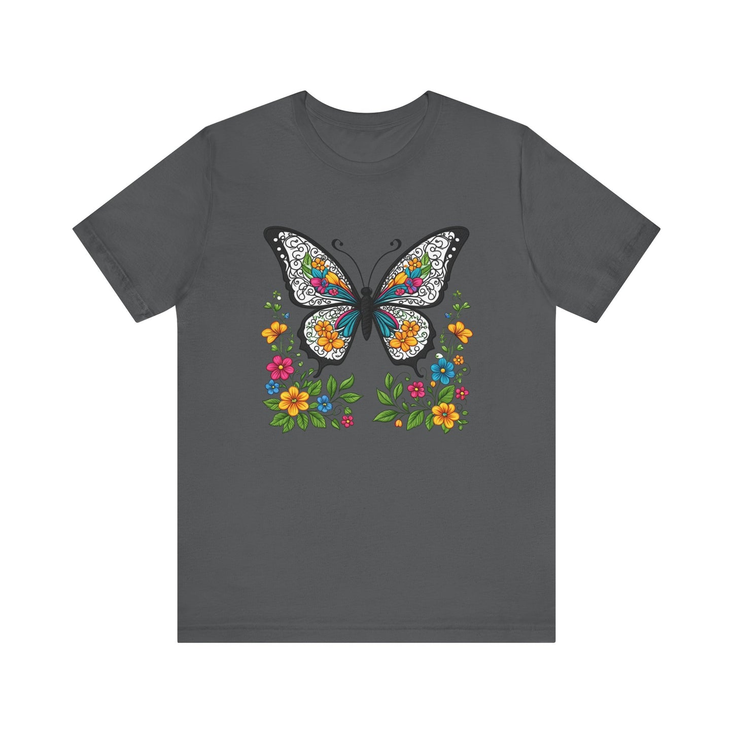 Butterfly Flowers Unisex Tee, Floral Shirt, Nature Lover Gift, Spring T-Shirt, Botanical Top