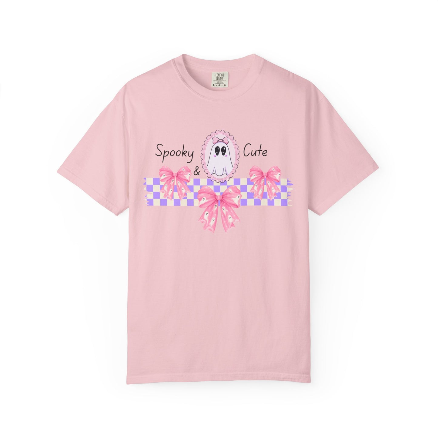 Ghostly Pink Unisex T-shirt, Spooky and Cute Halloween Shirt, Coquet Ghost Design Tee, Garment-Dyed Shirt