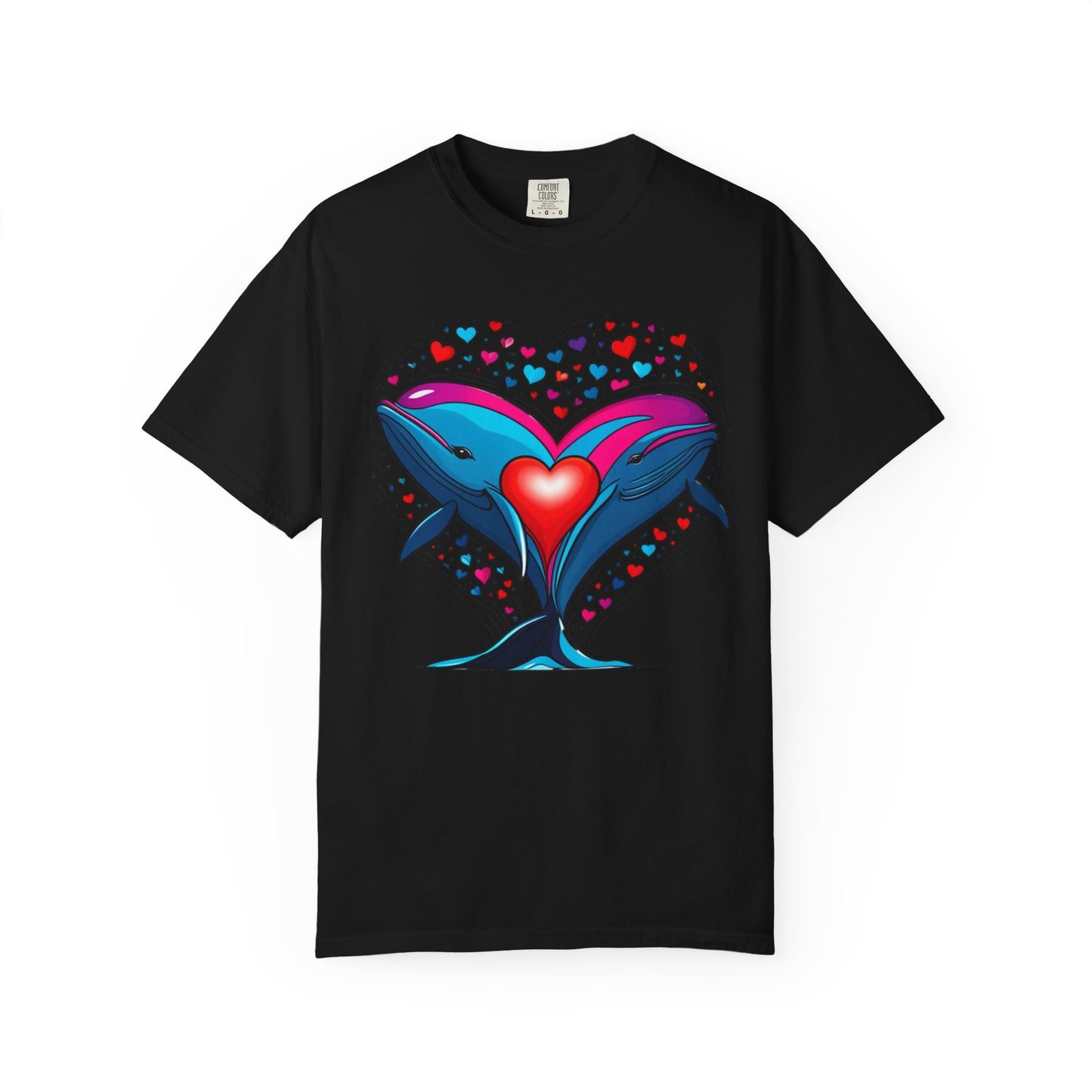 Whale and Heart Unisex Garment-Dyed T-shirt, Ocean Vibes Tee, Sea Lover Shirt, Nautical Graphic Top, Beachwear Apparel, Summer Fashion