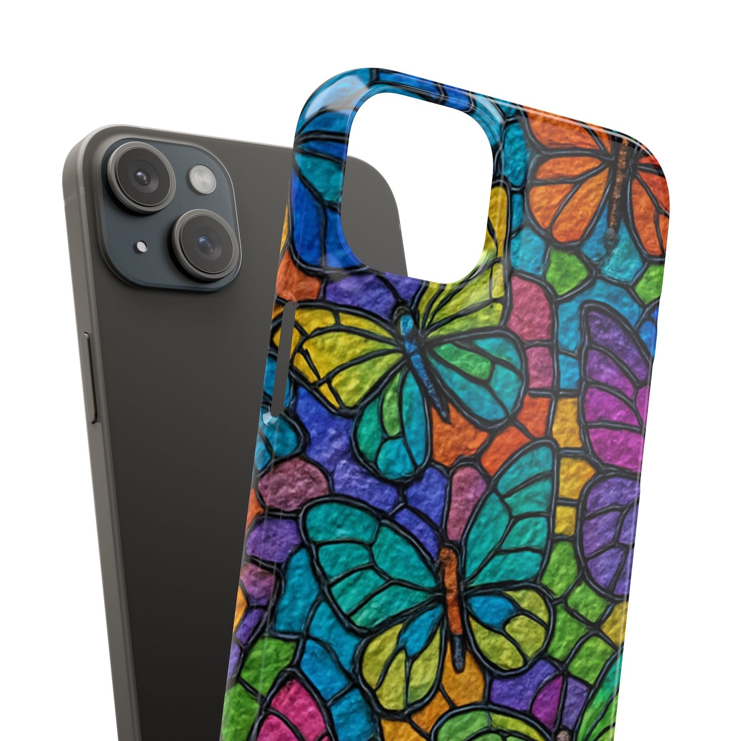 Psychedelic Butterfly Mosaic Phone Case, Trippy Hippie Butterflies,  Rainbow Stained-Glass Art Cover | Boho Festival Aesthetic Case