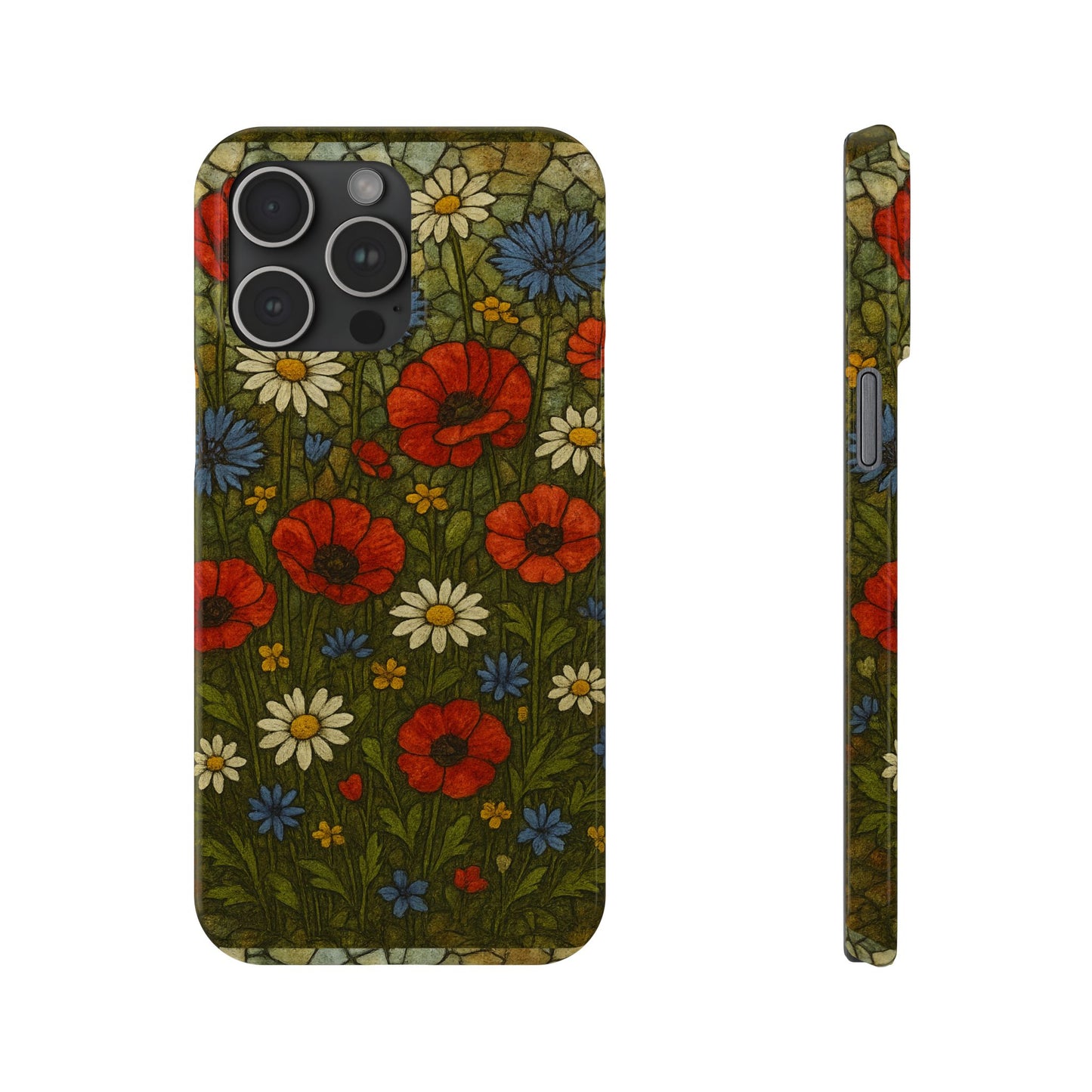 Slim Phone Cases  Wildflower Mosaic Floral Art | Colorful Stained Glass Flowers | Boho Botanical