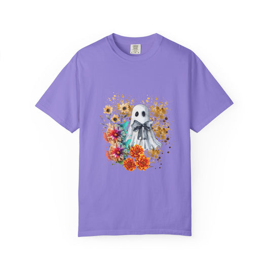 Ghost And Flowers Unisex T-shirt, Halloween Shirt, Floral Graphic Tee, Haunted Theme Apparel, Spooky Clothing