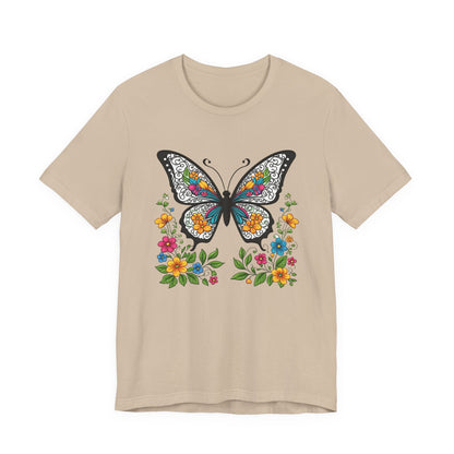T-Shirt Butterfly and Flowers,  Botanical Floral Tee, Nature Lover Shirt, Cute Spring Top, Unisex Graphic Tee