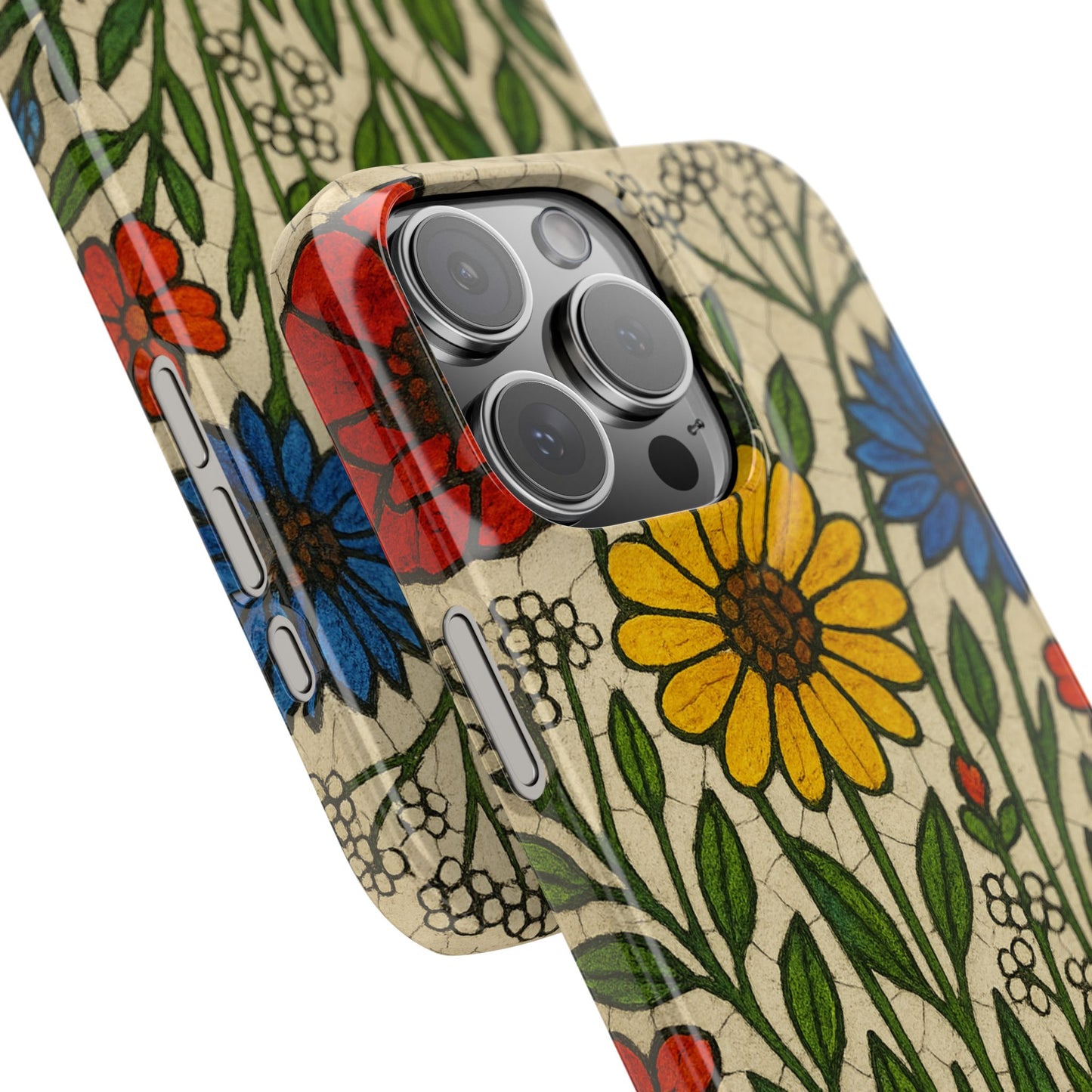 Slim Phone Cases Wildflower Mosaic Floral Art | Colorful Stained Glass Flowers | Boho Botanical