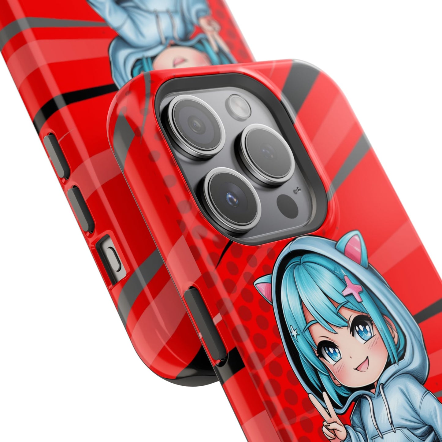 Phone Cases, Cute Chibi Girl in Cat Hoodie, Kawaii Anime Design, Protective Cover, Gift for Anime Fans, Cute Phone Accessories, Cat Lover