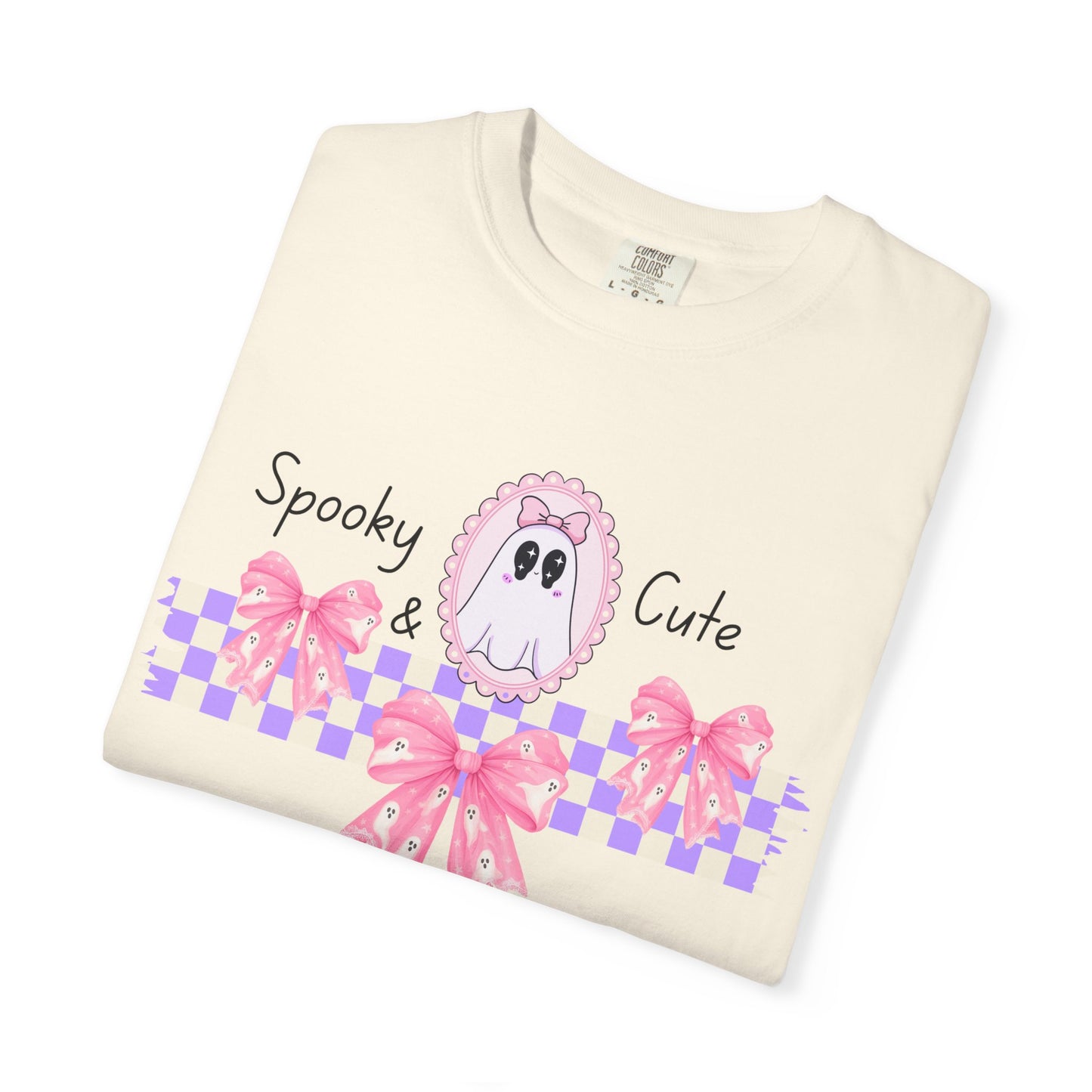 Ghostly Pink Unisex T-shirt, Spooky and Cute Halloween Shirt, Coquet Ghost Design Tee, Garment-Dyed Shirt