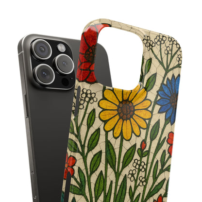 Slim Phone Cases Wildflower Mosaic Floral Art | Colorful Stained Glass Flowers | Boho Botanical