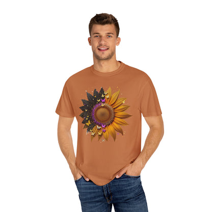 Sunflower Unisex Garment-Dyed T-shirt, Yellow Flower Tee, Floral Shirt, Botanical Top, Nature Lover Gift